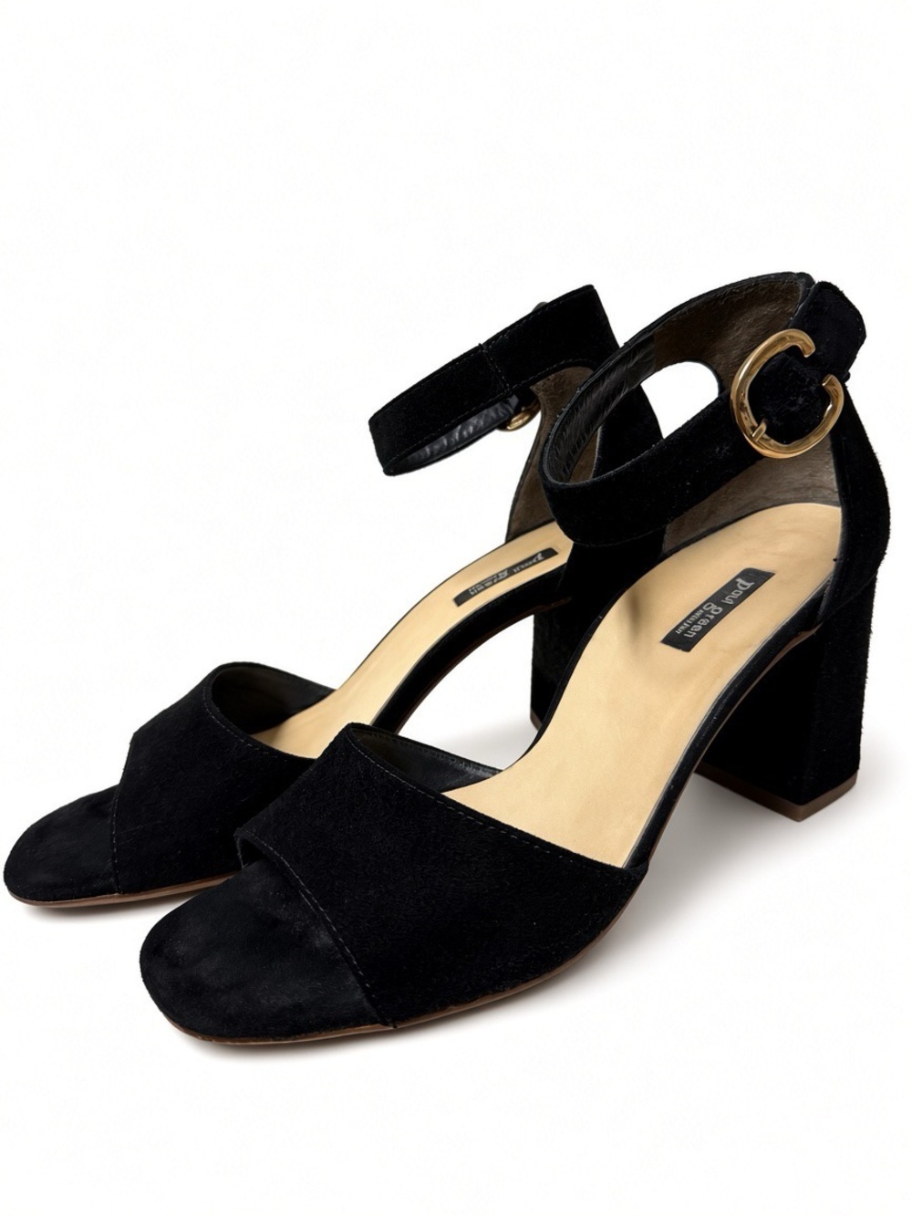 Paul Green Black Suede Open-Toe Ankle-Strap Block Heels
